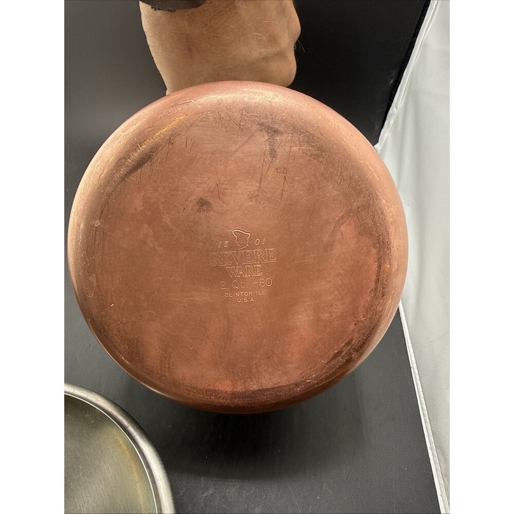 REVERE WARE 1801 2 Qt Copper Bottom Sauce Pan Pot With Lid Clinton, IL - Picture 5 of 6